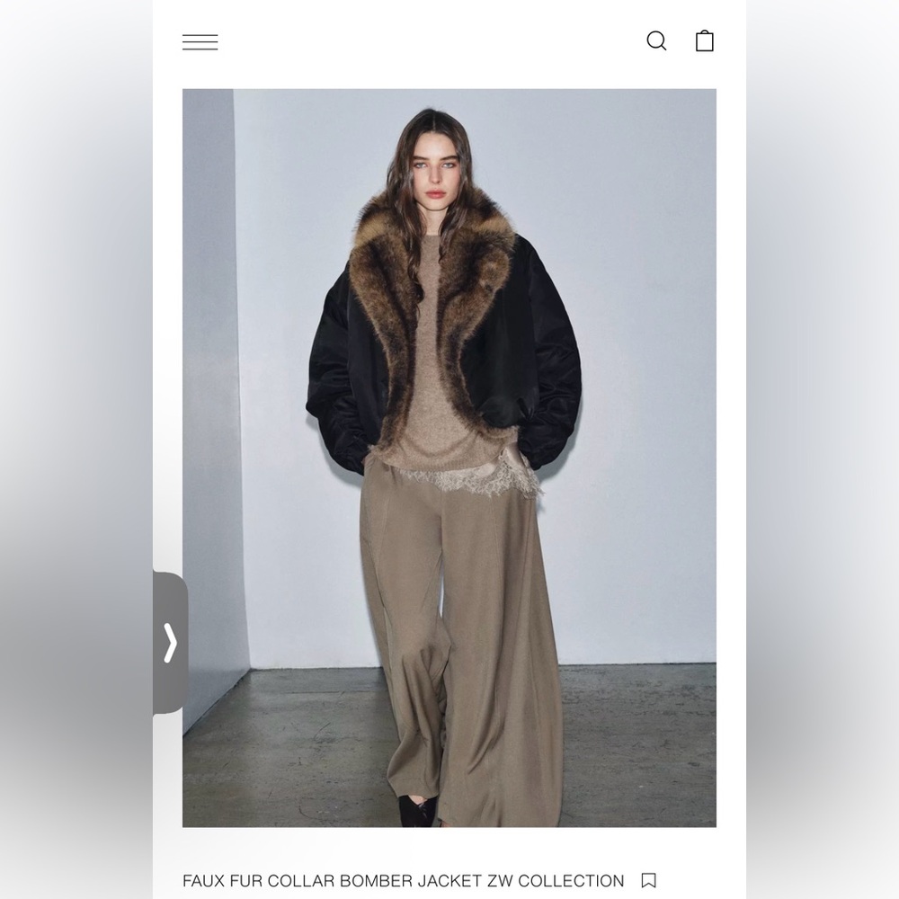 Zara Black Bomber Jacket with Brown Faux fur